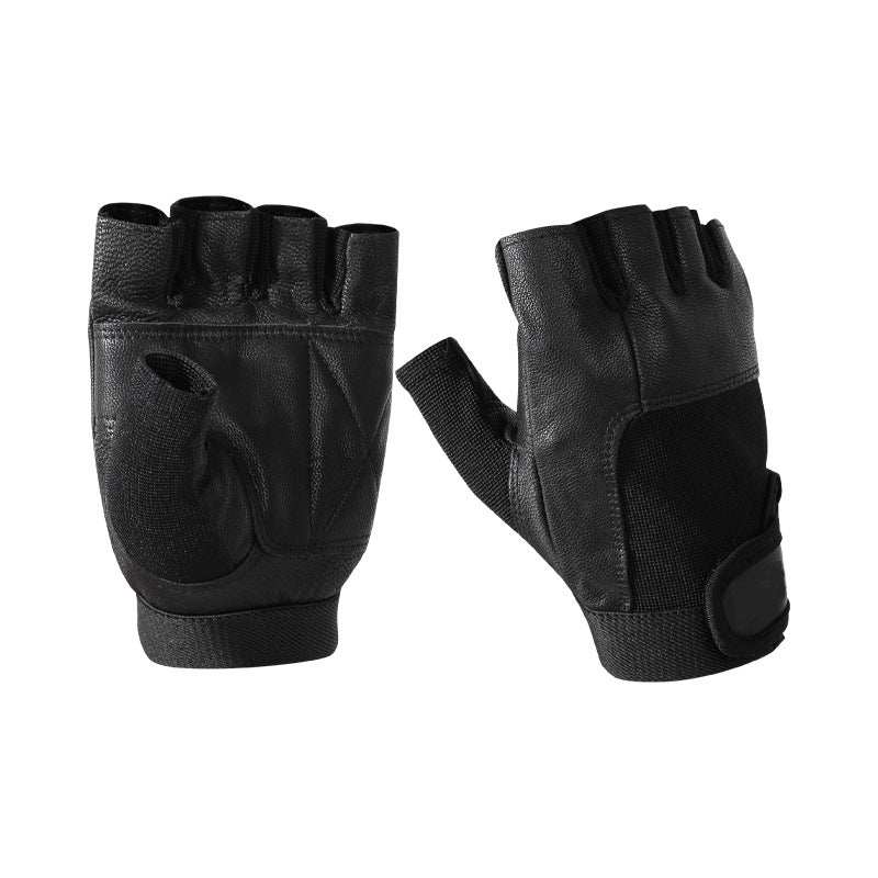 Sheepskin fitness weightlifting half-finger gloves